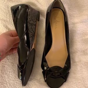 Cole Haan with Nike Air Black Patent with Snake Wedges